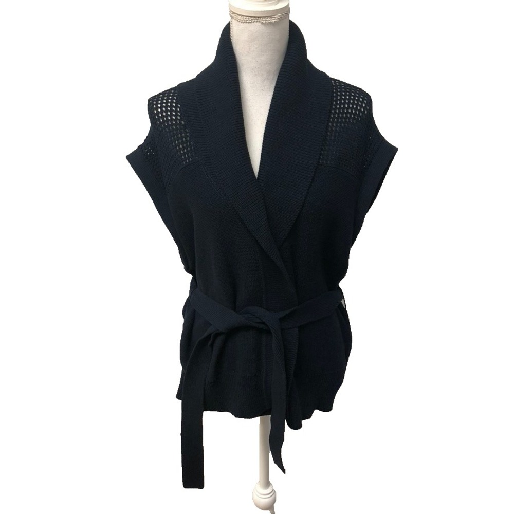 Rag & Bone Cardigan‎ Sweater Jumper Womens Small Black Short Sleeve Belt Organic